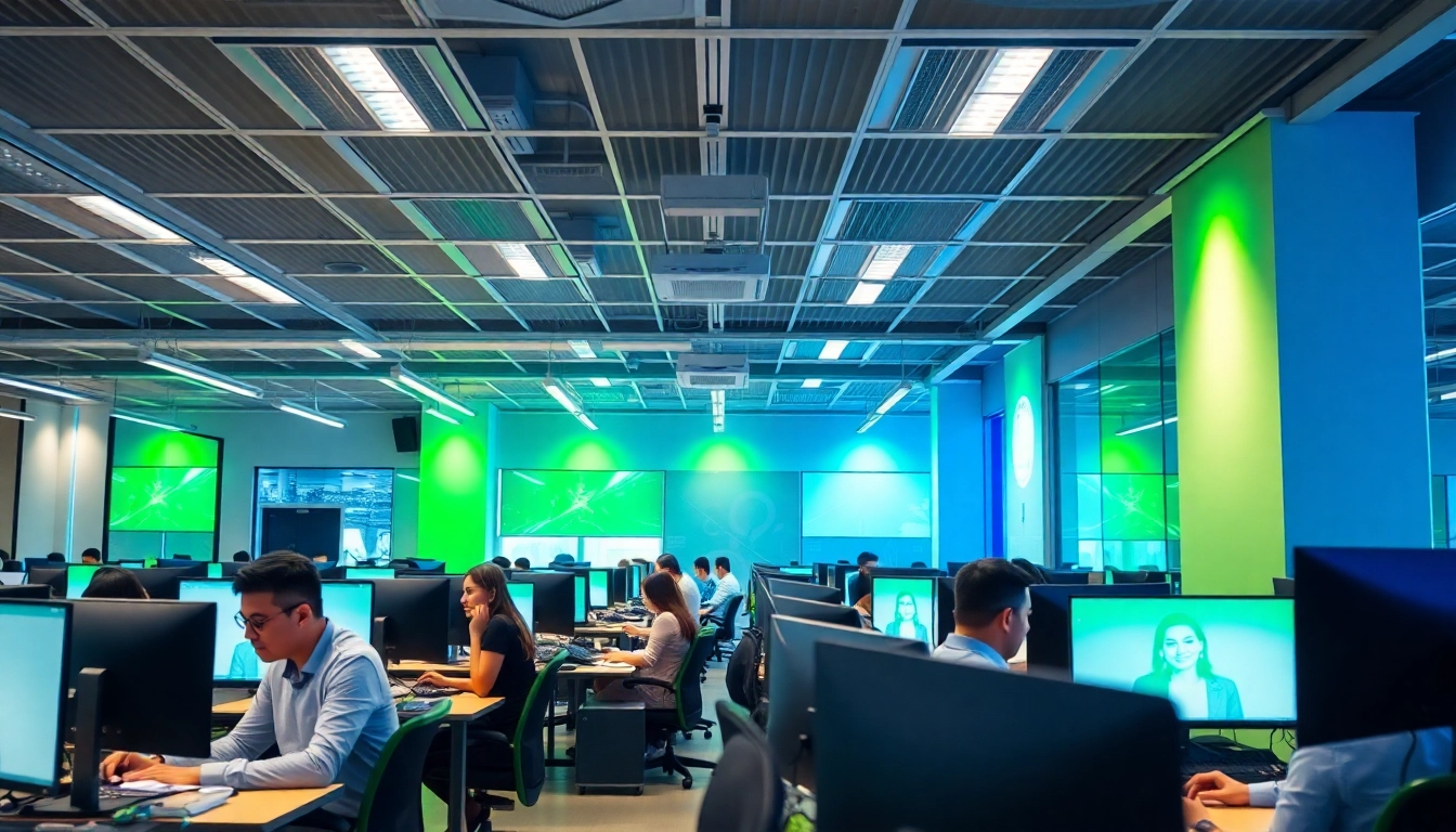 Agents efficiently managing calls at a call center in Tijuana, showcasing a vibrant workspace.