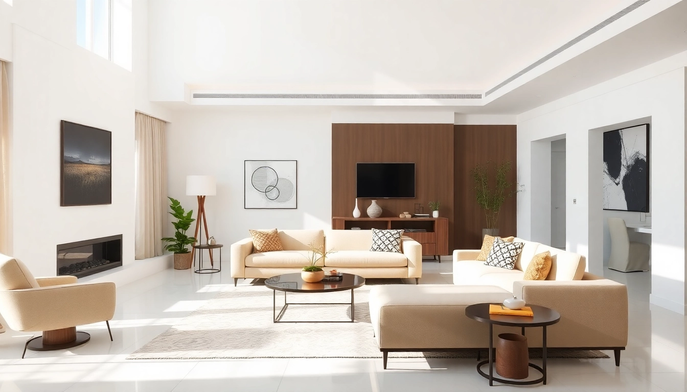 Transform your entire interior with a stunning modern living room design featuring neutral tones and elegant decor.