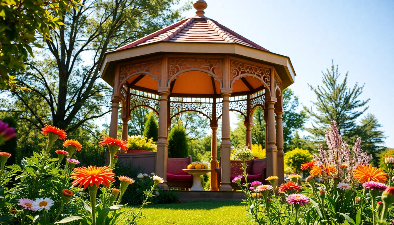 Discover a beautiful gazebo in Ireland's serene garden, perfect for outdoor gatherings and activities.