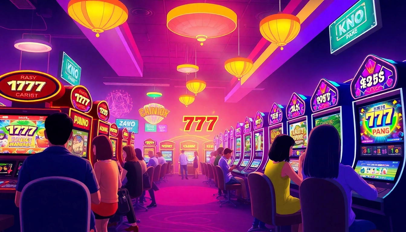 Players immersed in the thrill of สล็อต777 gaming machines with vibrant graphics in an engaging casino environment.