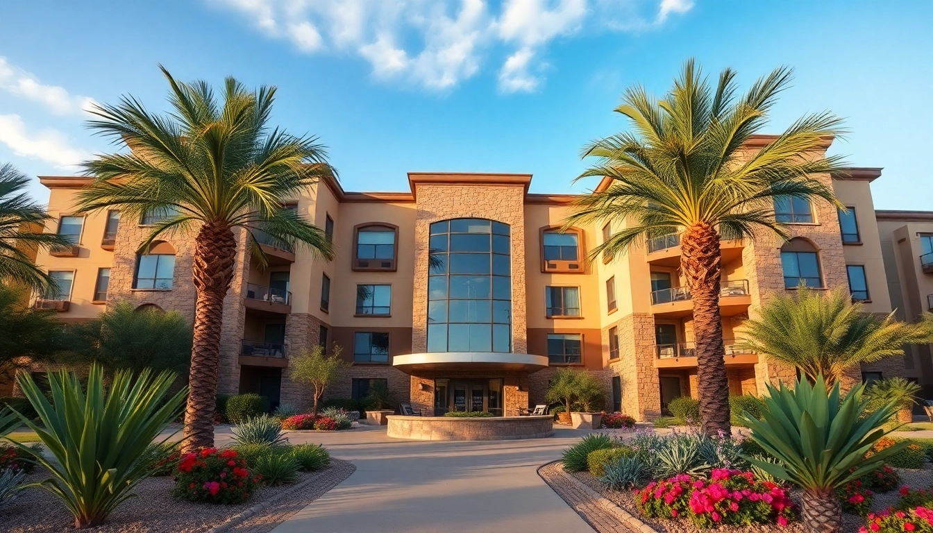 Find modern apartments for rent Glendale AZ with inviting landscaping and vibrant atmosphere.