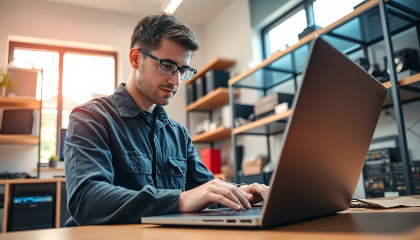 Riparazione pc torino con un tecnico professionista al lavoro su un laptop.