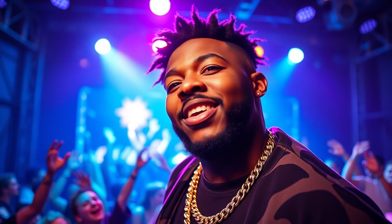 Experience the energy of BigMay202 interviews as he performs live on stage, engaging with fans in vibrant lighting.