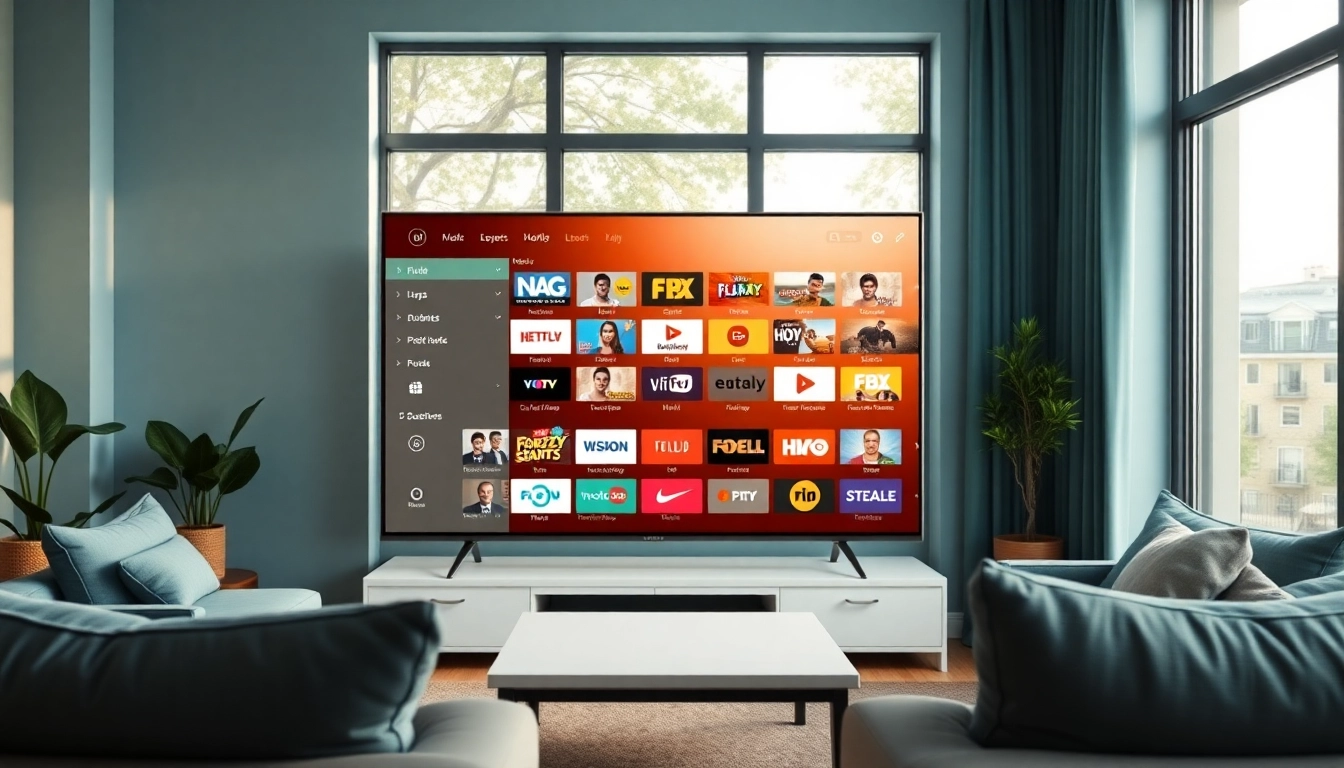 Experience IPTV Subscription USA with a modern smart TV showcasing an array of channels.