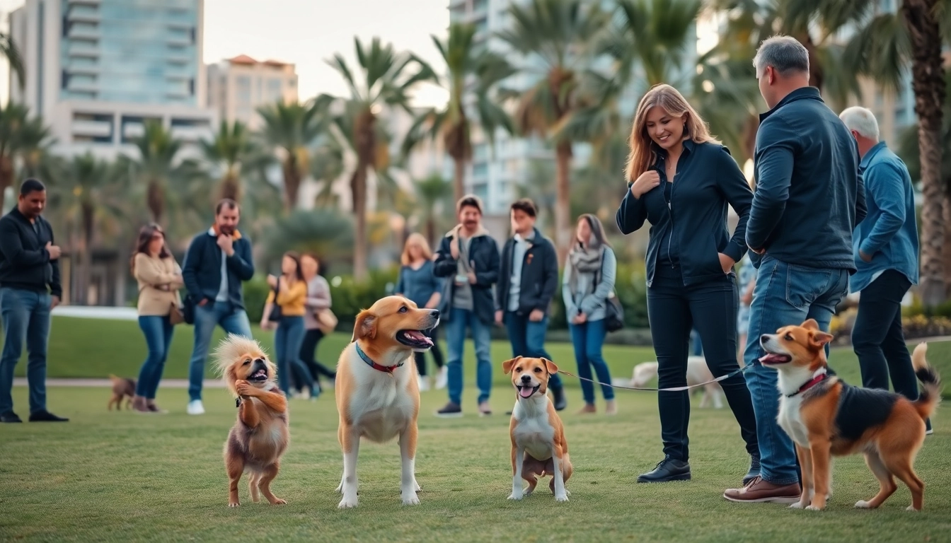 Engaging dog training session in Irvine showcasing positive training techniques with diverse participants.
