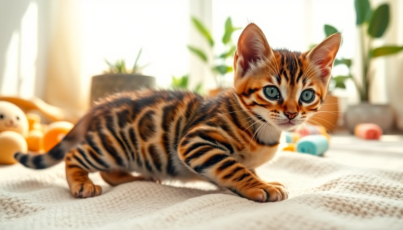 Cute Bengal kittens for Sale enjoying playtime on a cozy blanket in sunlit room.