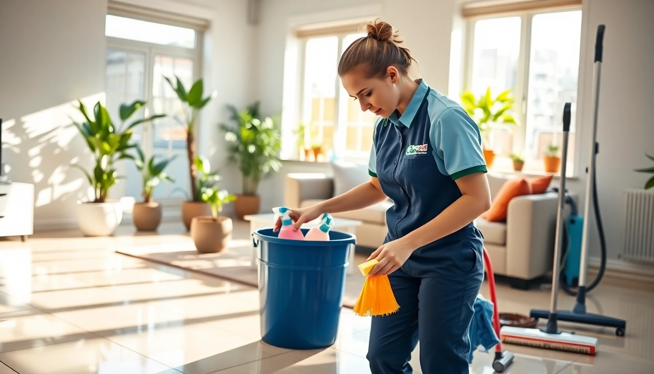 Efficient bond cleaning Logan service showcases a spotless apartment with professional cleaner at work.
