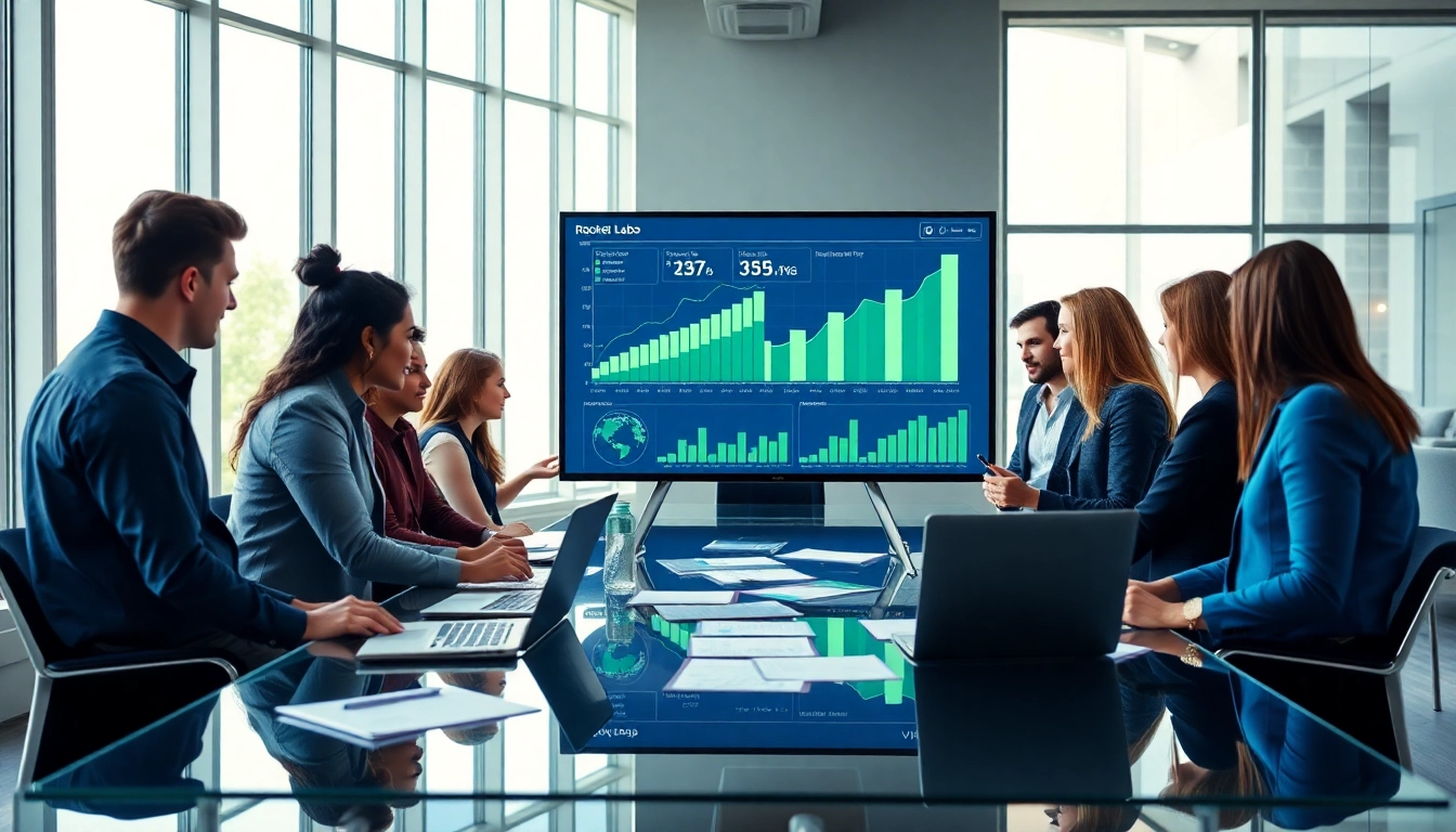 Analyze Revenue Rocket Lab growth in a collaborative office setting with engaged team members.