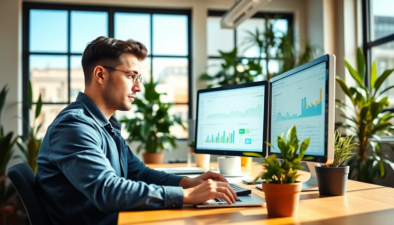 Optimize your local SEO services with a dedicated marketing consultant analyzing data in a vibrant office.