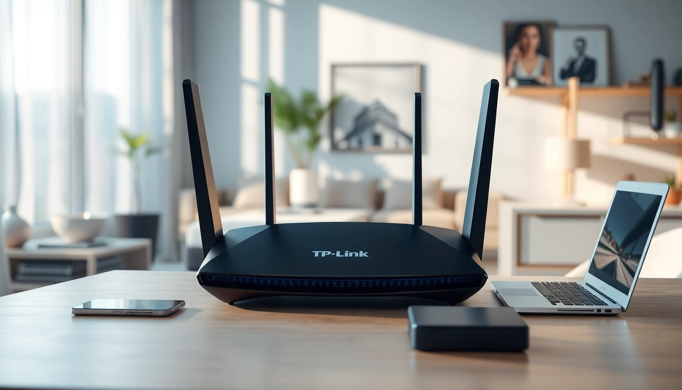 Enhance home connectivity with a TP-Link router showcased in a modern office setup.