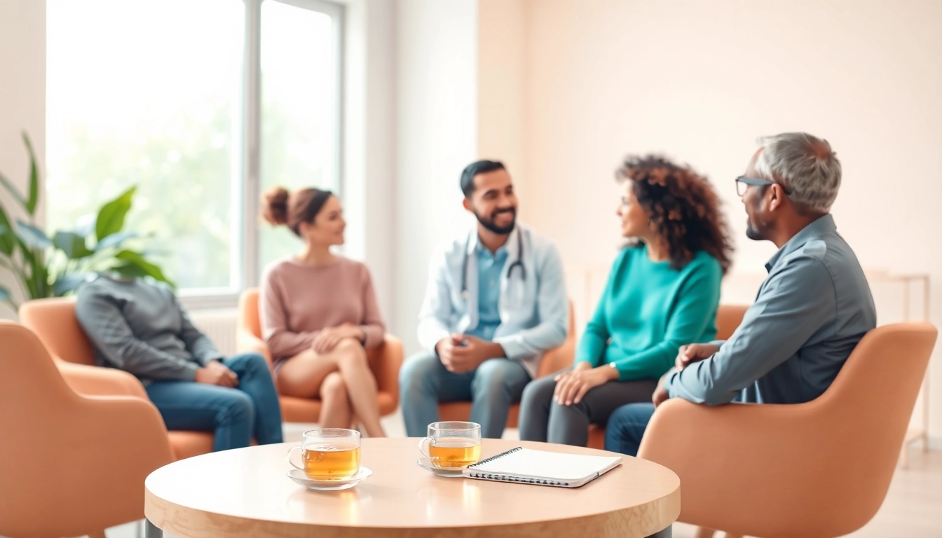 Capture a therapist helping patients manage their anxiety in a serene, professional setting.