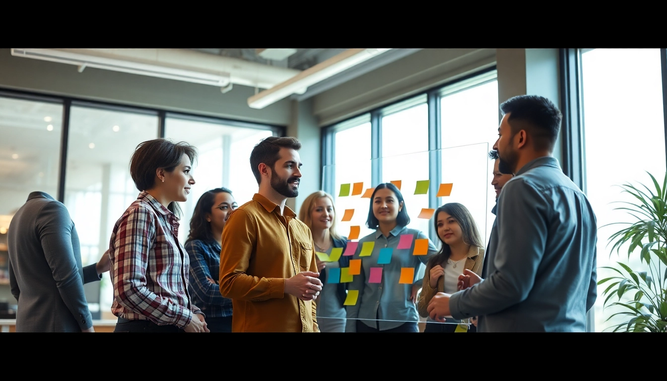 Innovative brainstorming session reflecting the Callzent Culture, highlighting collaboration and diversity in a modern office.
