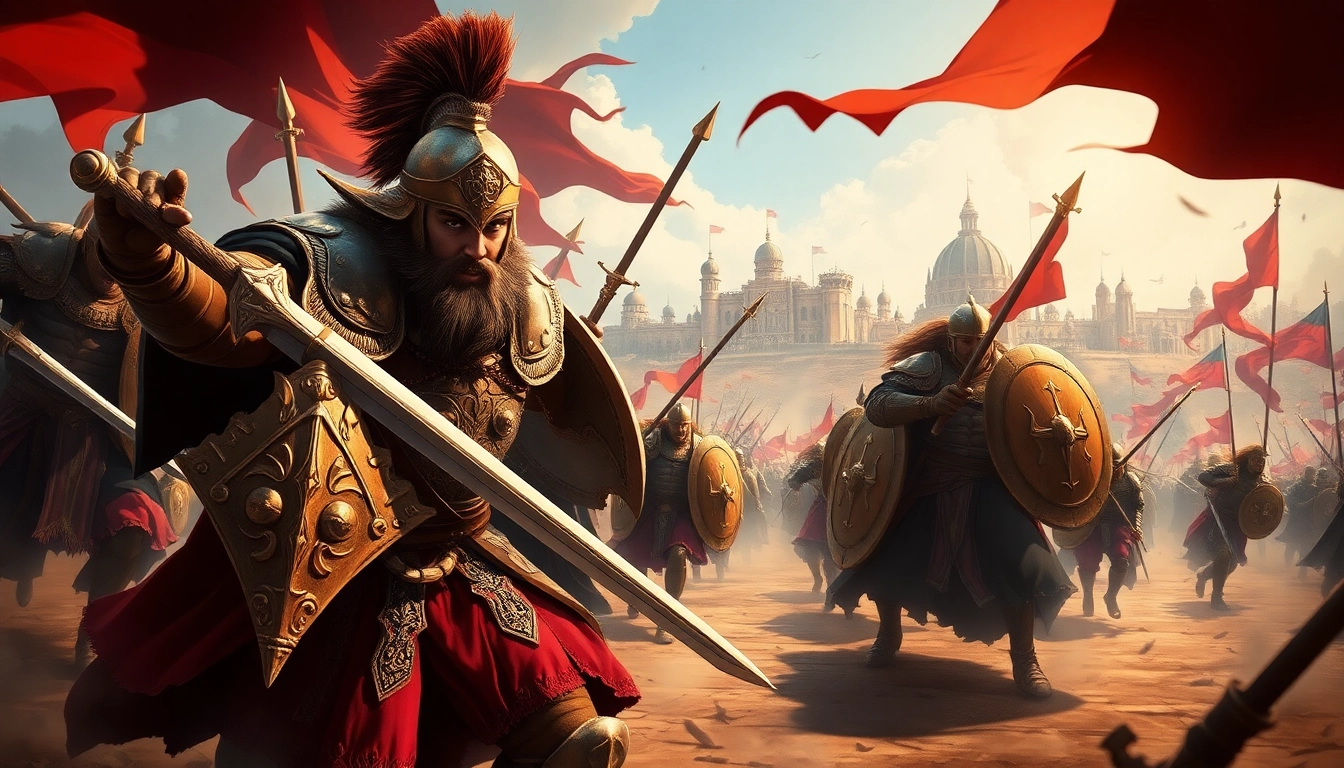 Warlords charging into battle with ornate armor and weapons in a dramatic fantasy setting.