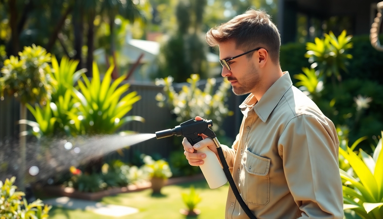 Pest control Sydney expert treating a garden, showcasing professional pest management techniques.