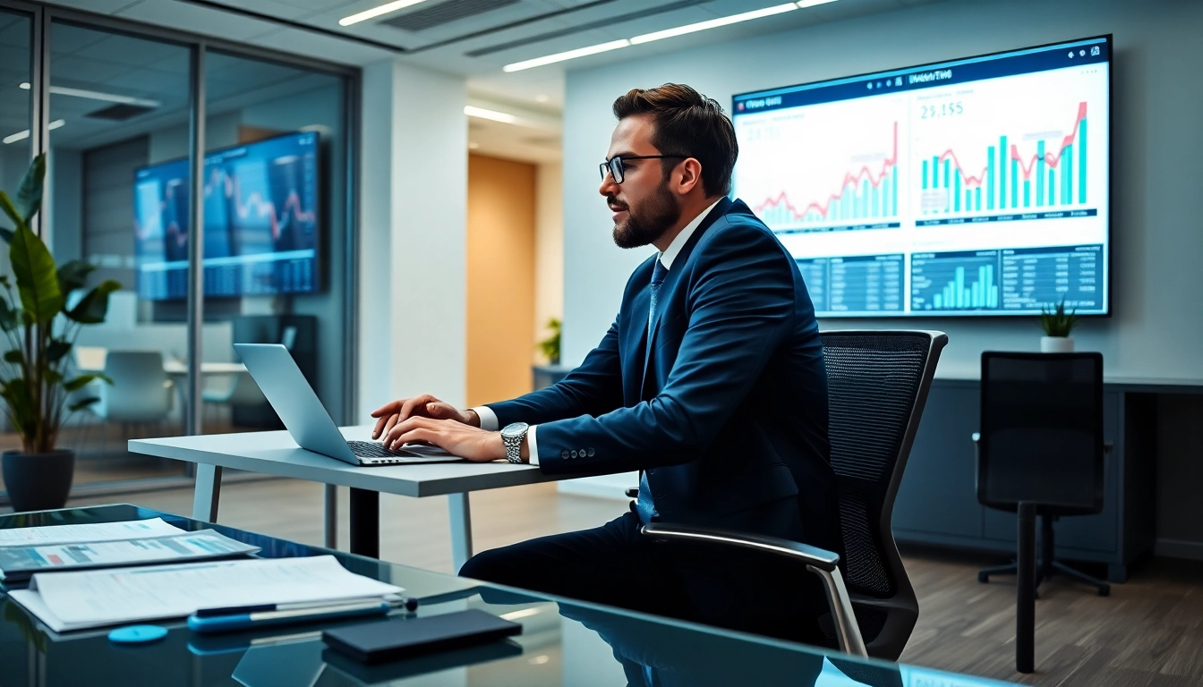 FP&A Consultant Houston analyzing data in a modern office setting with financial reports.