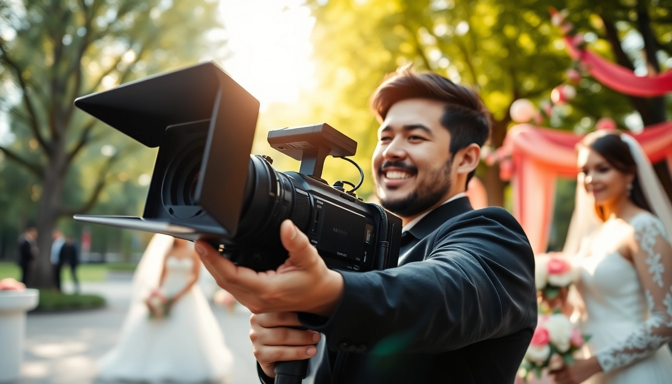 Edmonton videographer capturing a wedding moment in a vibrant urban setting with a joyful atmosphere.