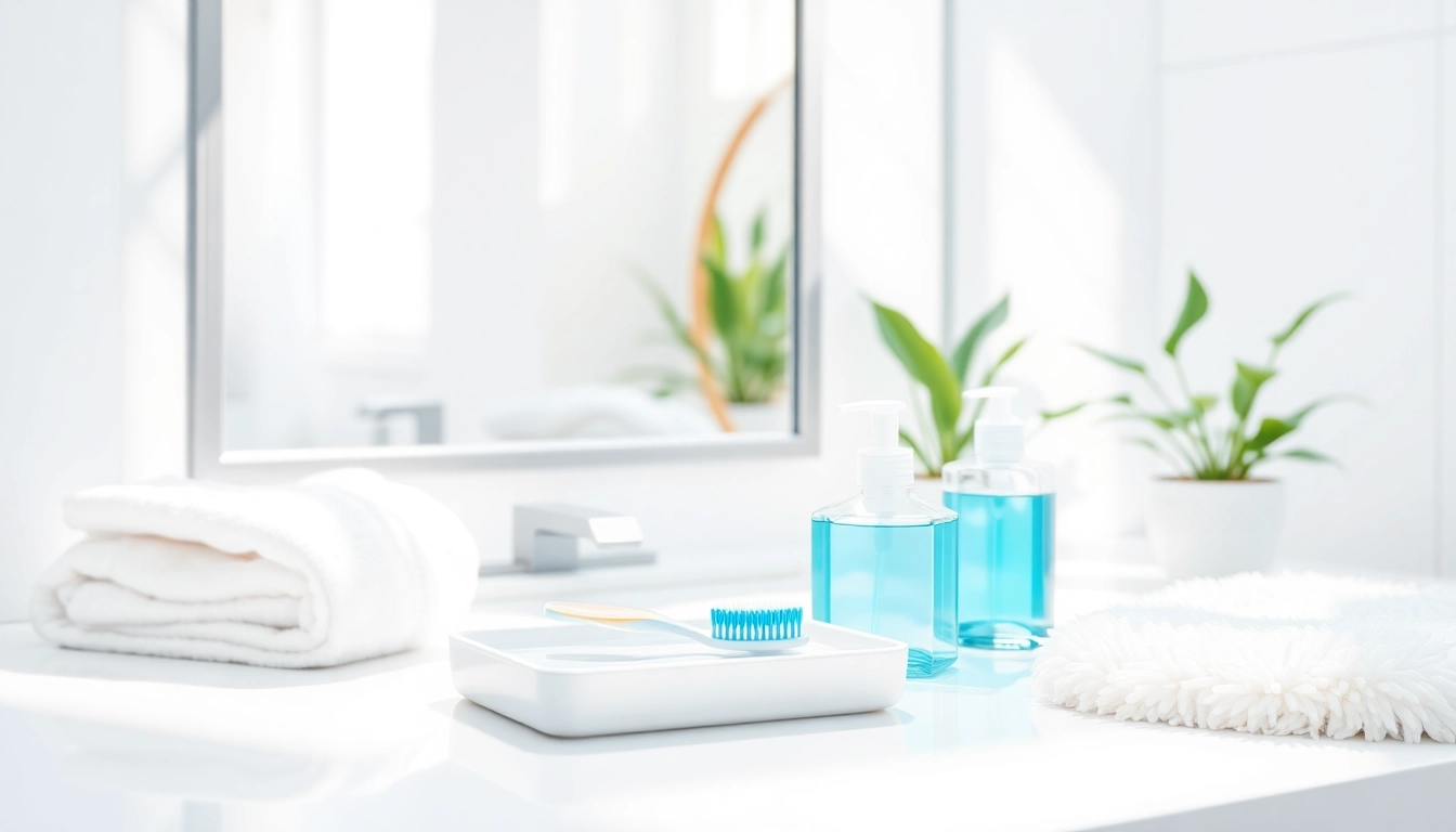 Promoting hygiene through organized personal care essentials in a clean bathroom.