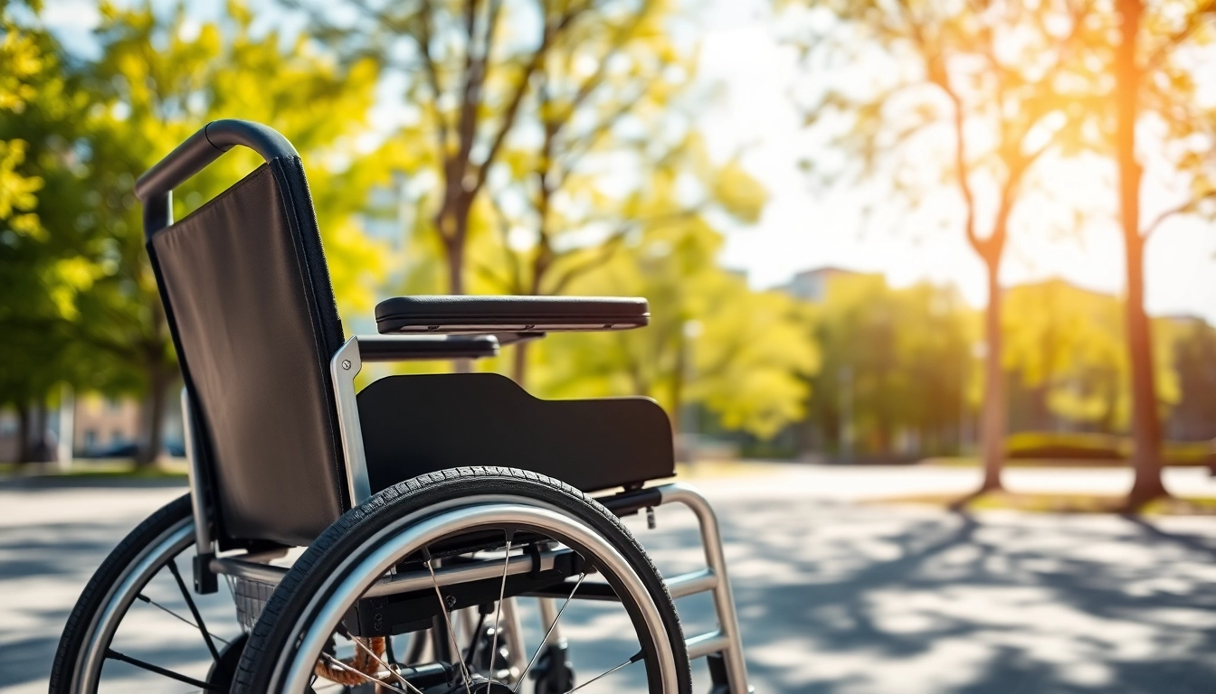 Electric Wheelchair showcasing its sleek design in a serene urban park setting.