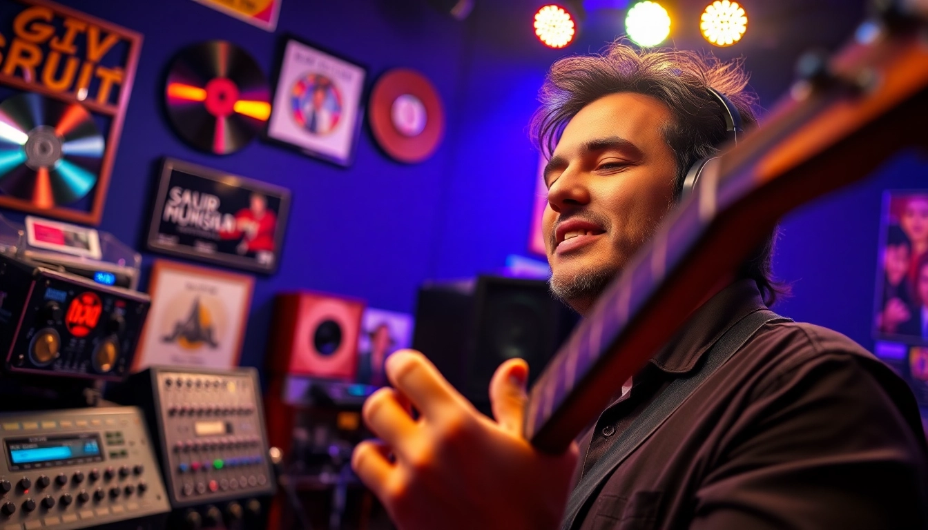 Engaging musician showcasing the power of Spotify promotion in a colorful studio environment.