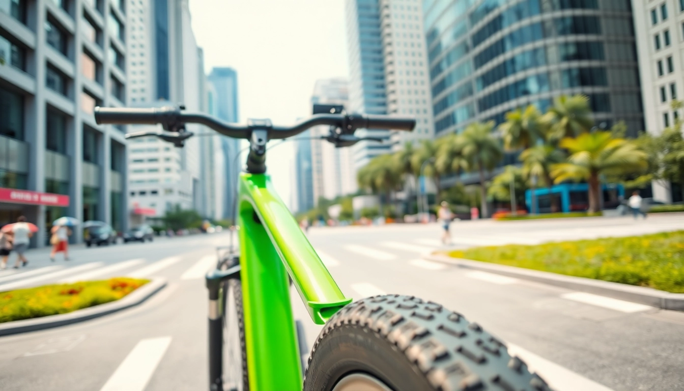 Ride ebike Singapore, a sleek electric bicycle amidst Singapore's bustling cityscape.