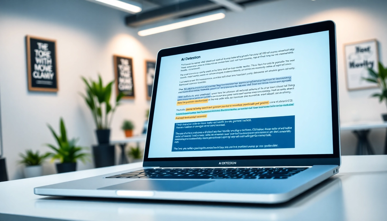 Analyze text with the AI detector tool showcasing highlighted AI-generated content on a laptop.