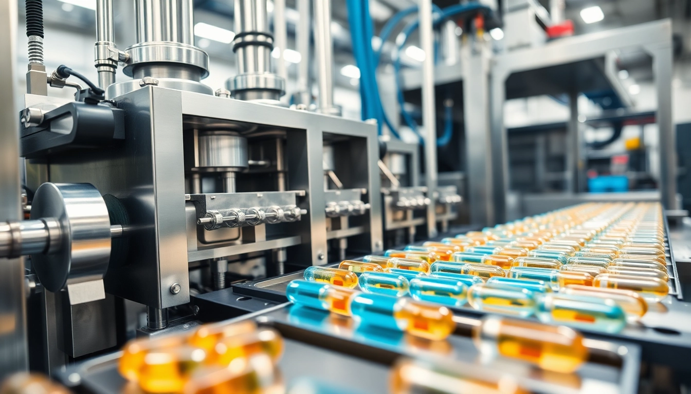 Showcasing a Softgel Capsule Machine in a high-tech manufacturing setting, emphasizing its production mechanisms.