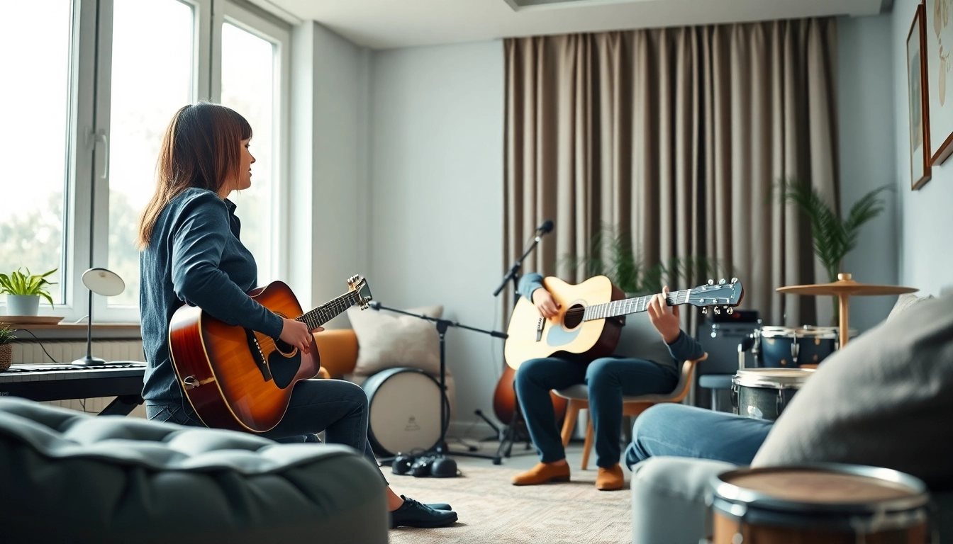 Therapist demonstrating Musiktherapie techniques in a tranquil environment with instruments.