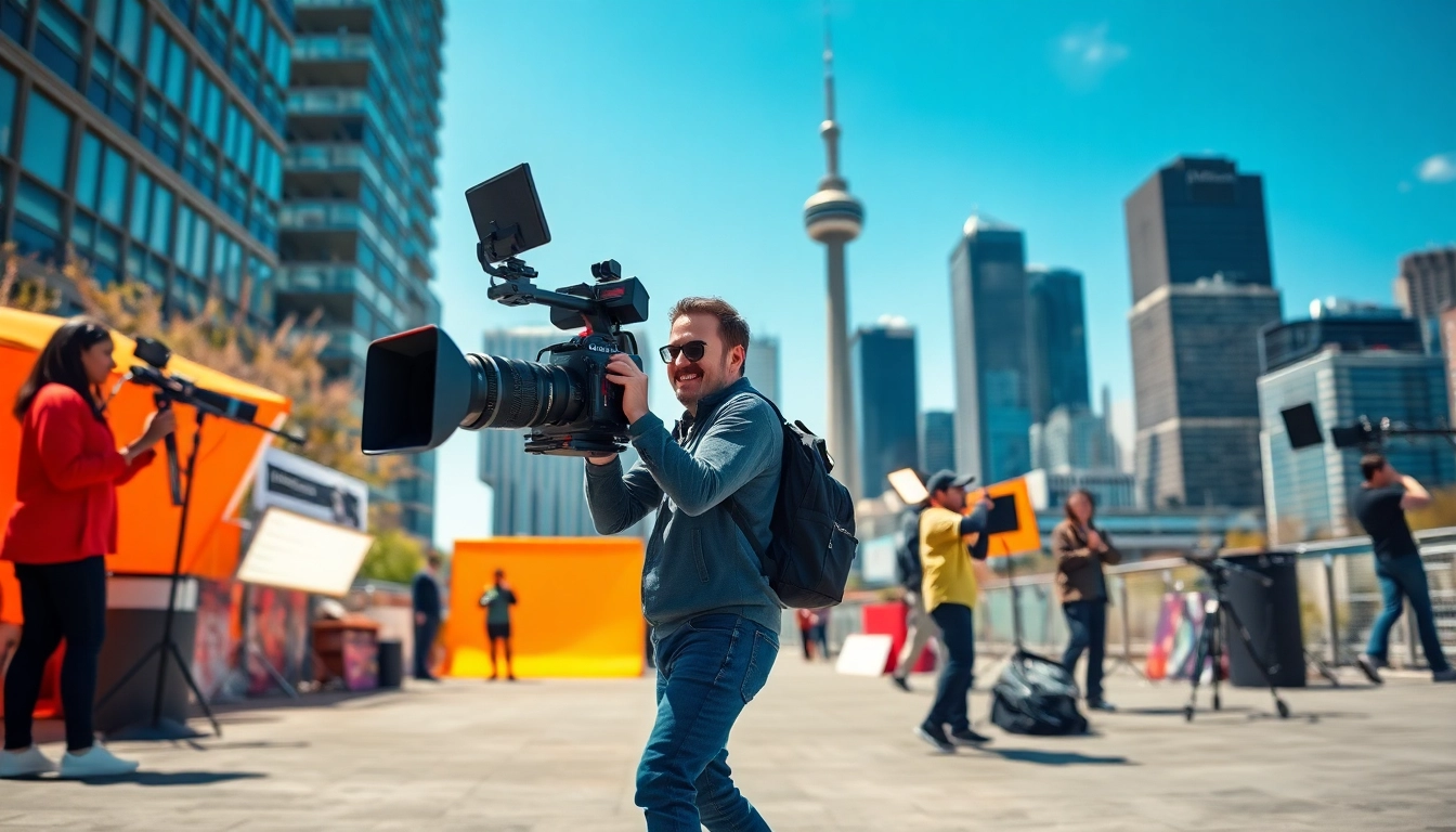 Engaging videographer showcasing Creative Video Shoots Toronto in vibrant urban scenes.