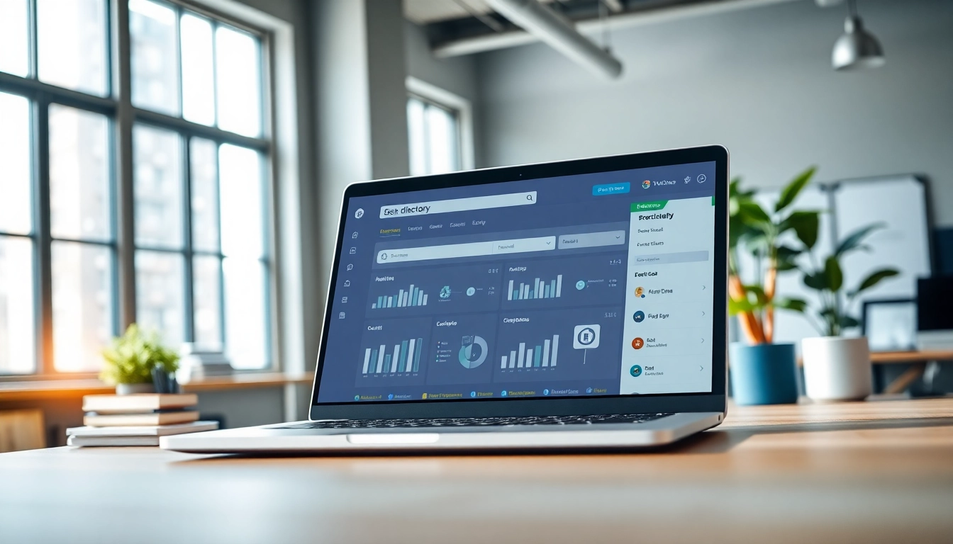 Engage with a global business directory showcasing an intuitive interface on a laptop.