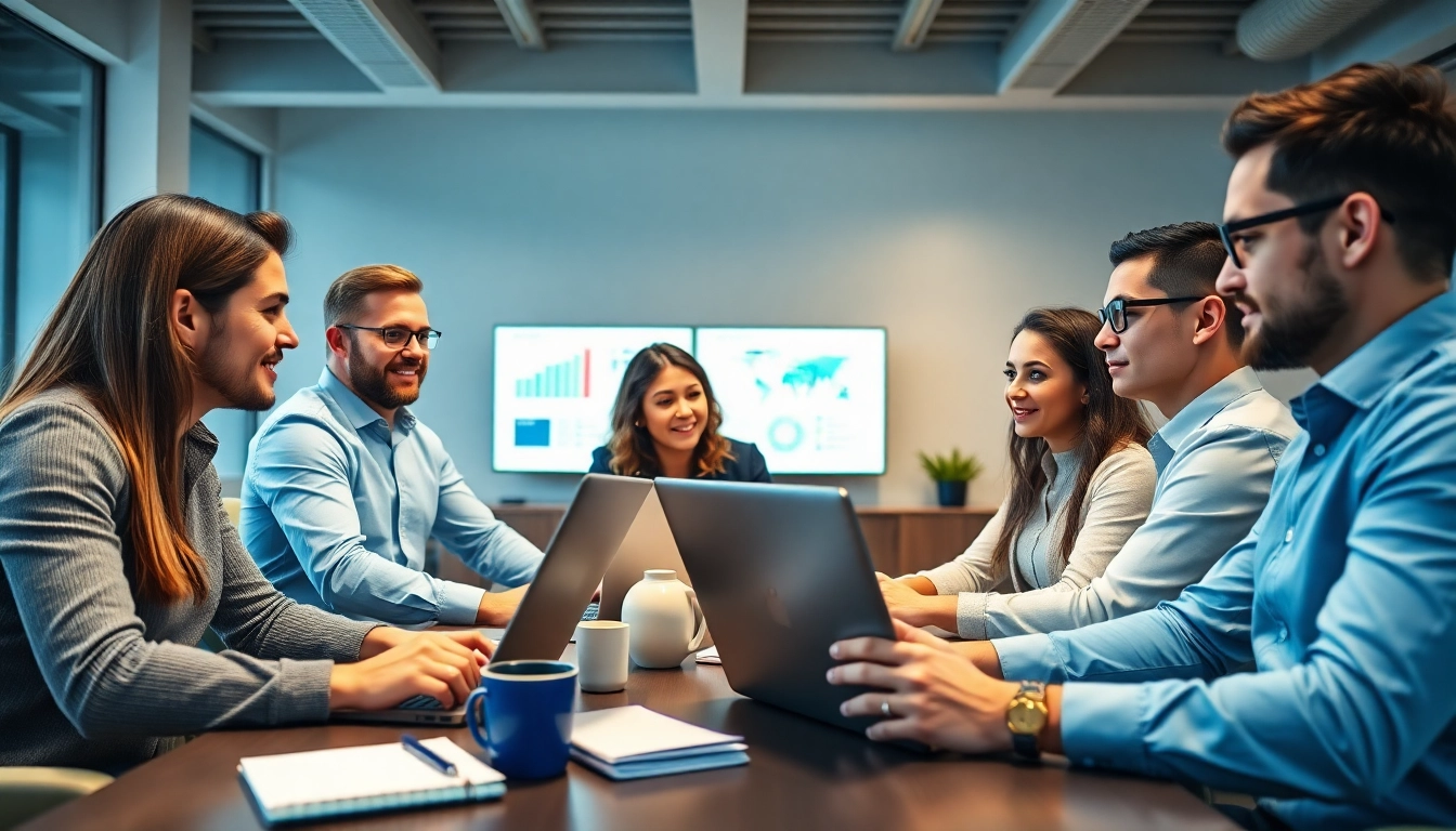 Engaging teamwork at edmonton social media marketing agency with digital strategy discussions.