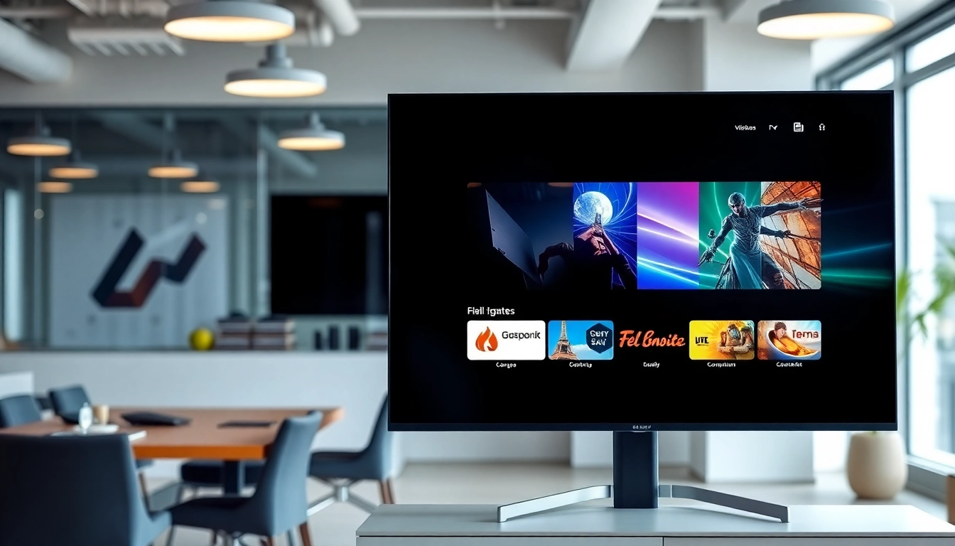 Engage with the Fire TV digital signage app in a vibrant, modern business setting displaying graphics.