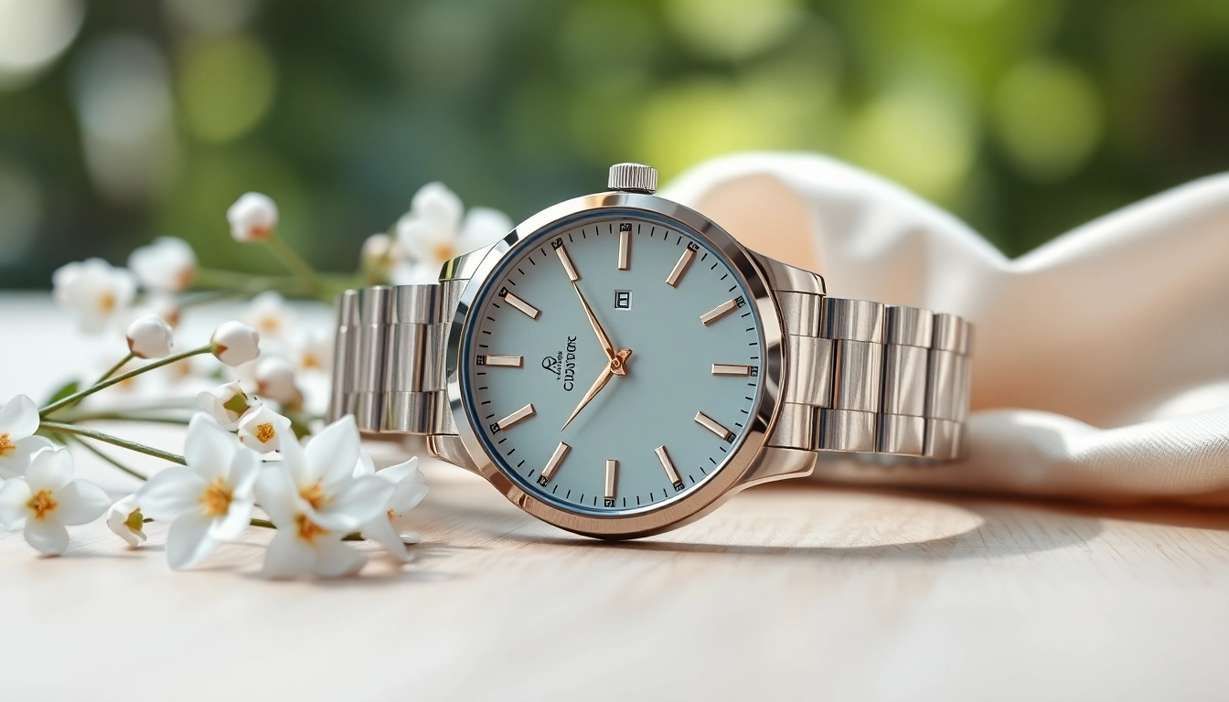 Damen Armbanduhr in elegant setting with floral elements, showcasing luxury design.