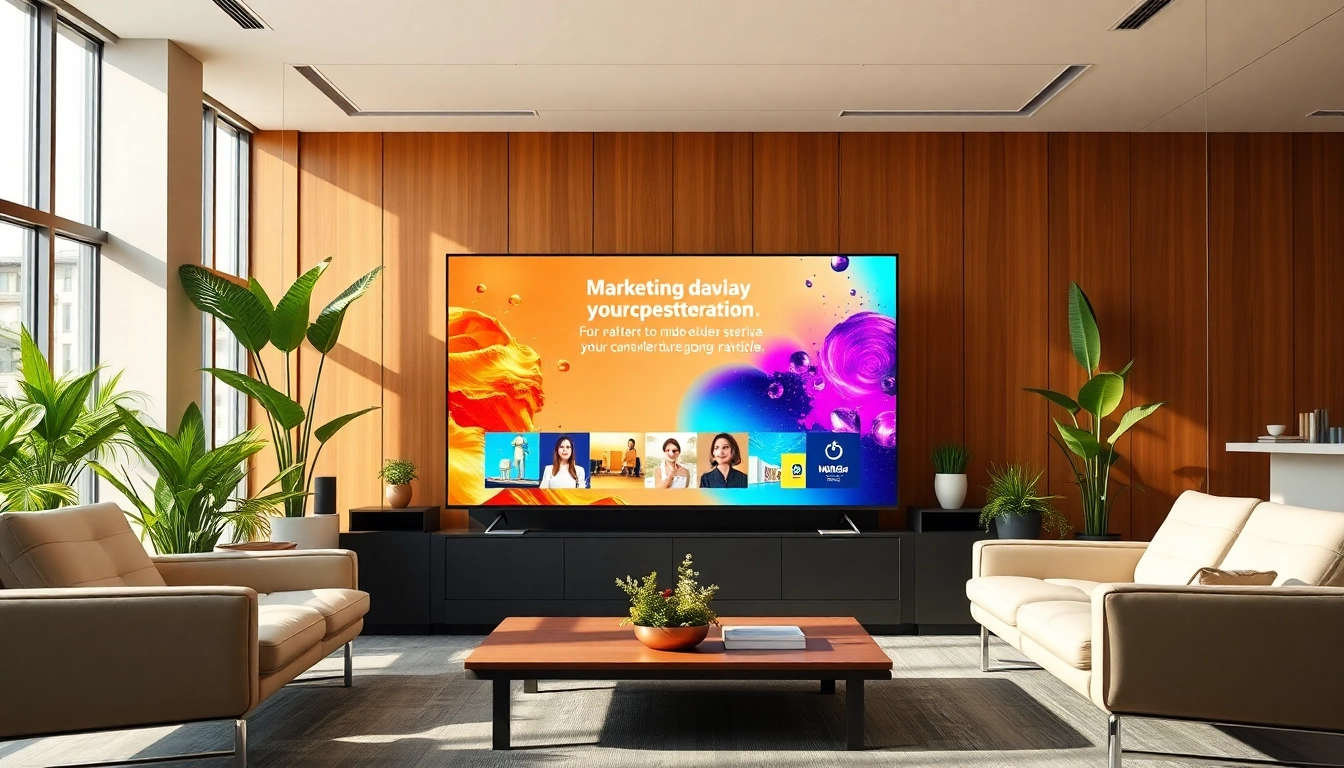 Engaging digital signage display in a modern office setting capturing vibrant content.