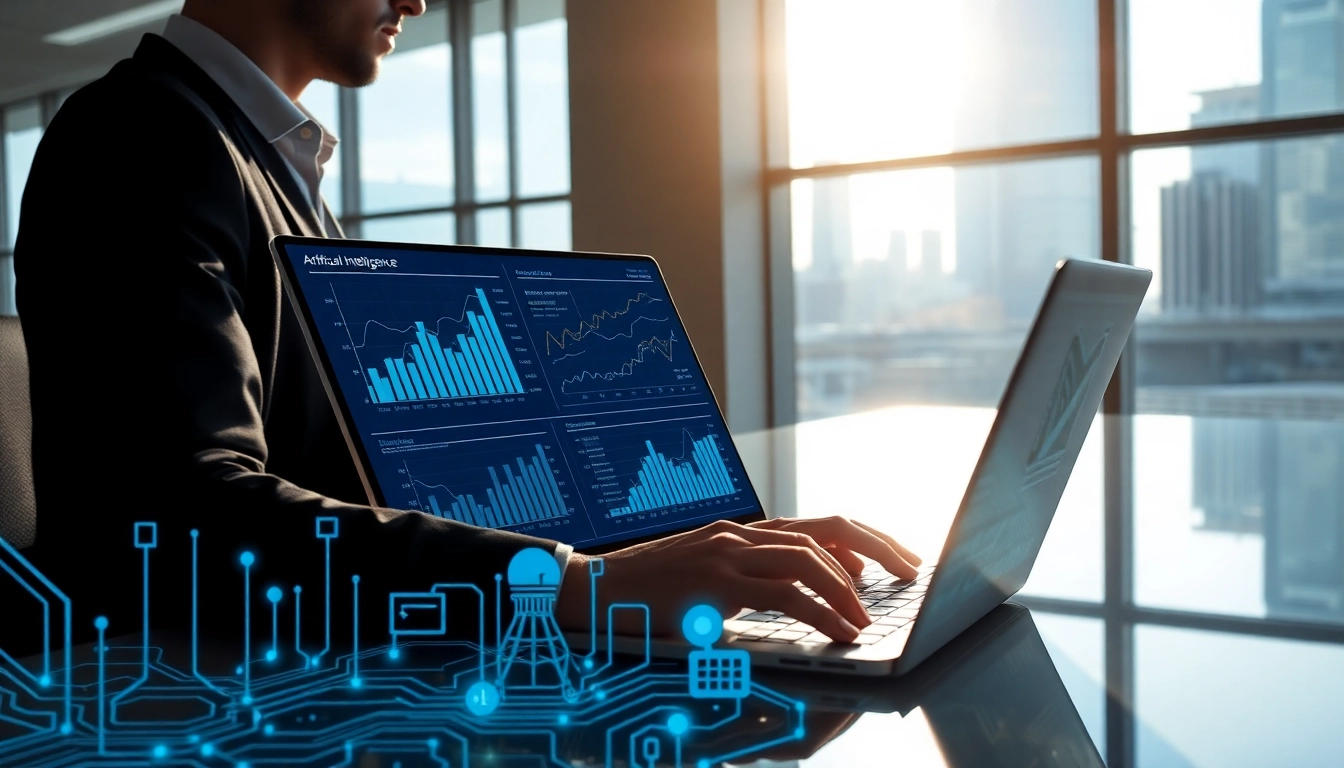 Utilizing AI for competitive intelligence analysis with a focus on data-driven insights in a modern office.