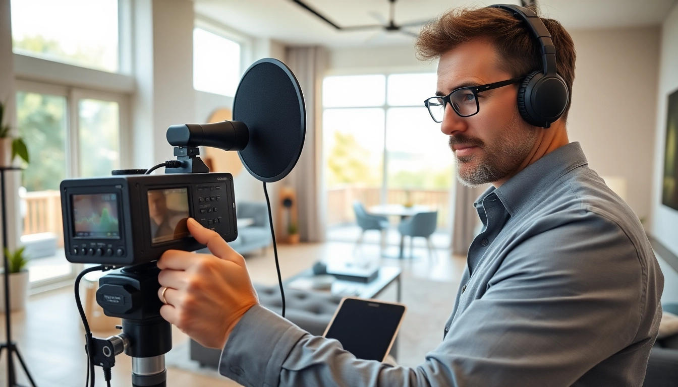 Assessing sound quality at https://www.polarisacoustics.com with a professional consultant in a modern home.
