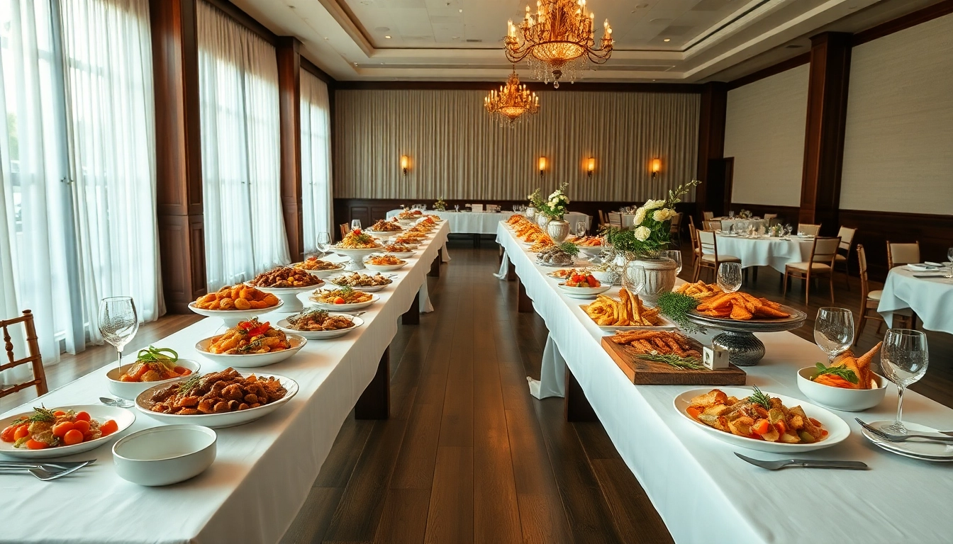 Gourmet catering Hamilton Ontario setup showcasing elegant dish displays and a warm, inviting atmosphere.