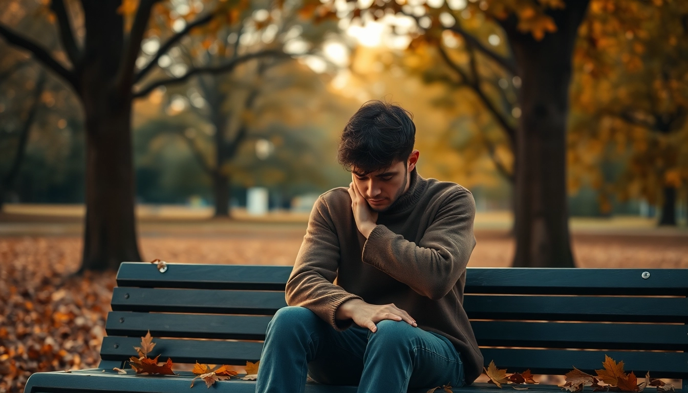 Emotional scene depicting a relationship breakup with a heartbroken person in a park.