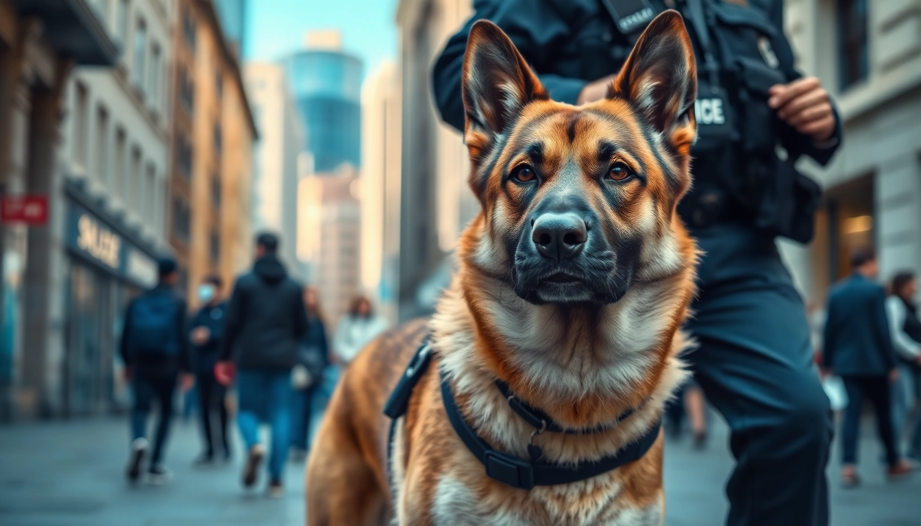 Security Dog Services Bristol providing protection with trained dog and handler in urban environment.