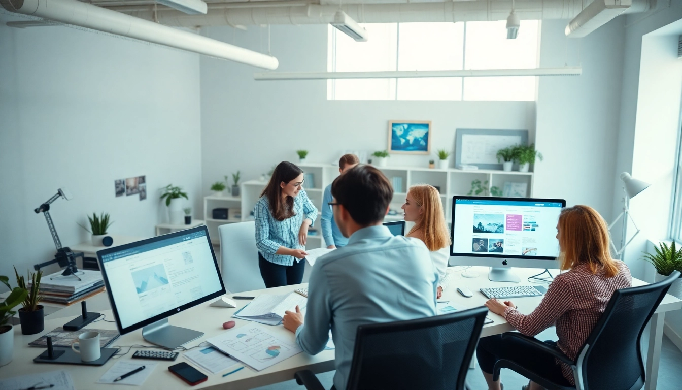 Creating innovative web design missouri solutions with a collaborative team in a bright, energizing workspace.