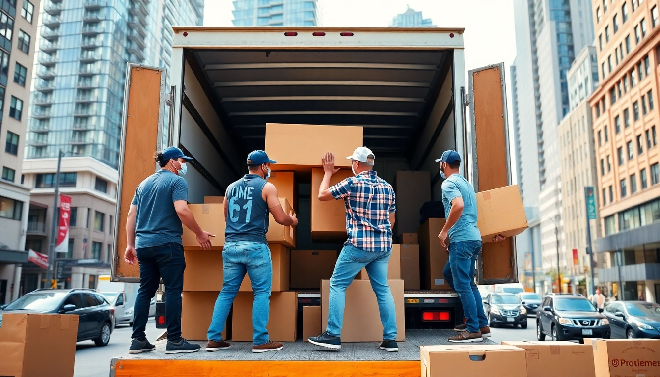 Movers efficiently loading boxes in busy Toronto, representing moving companies Toronto.