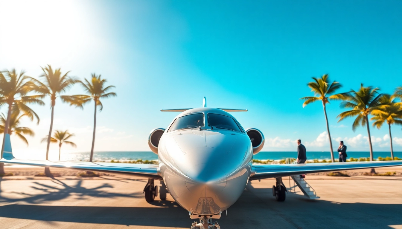 Experience Private Jet Charter West Palm Beach with a luxurious jet in an elegant coastal setting.