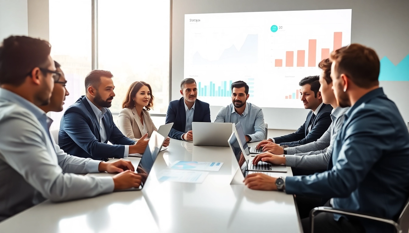 Collaborative discussion on how to scale business operations in a modern office setting.