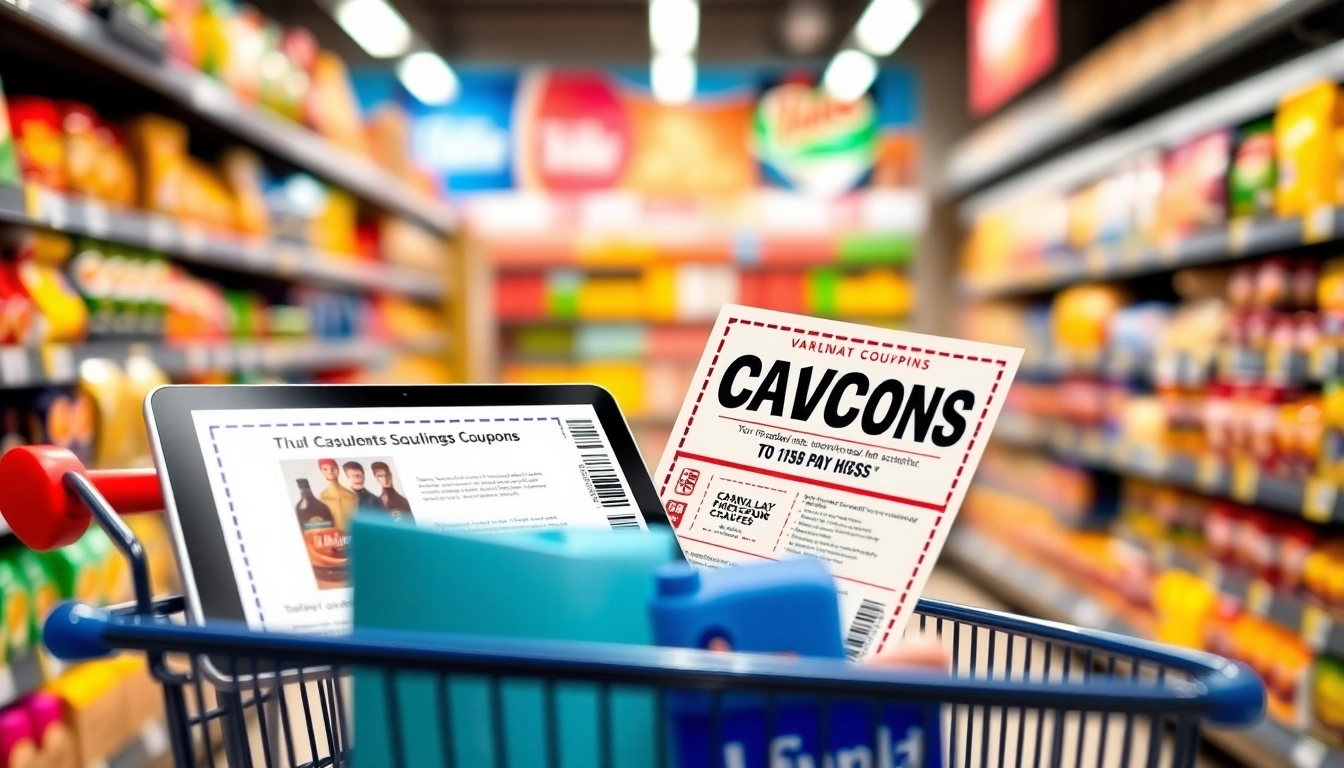 Find exciting Coupons displayed vividly on grocery shelves with colorful packaging.
