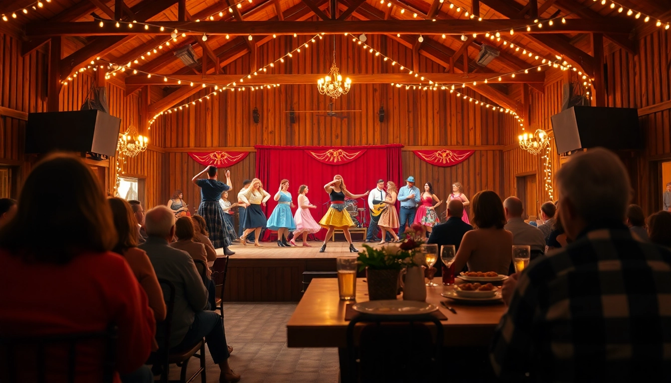 Enjoying a lively performance at the firelight barn Dinner Theater, showcasing vibrant western entertainment.