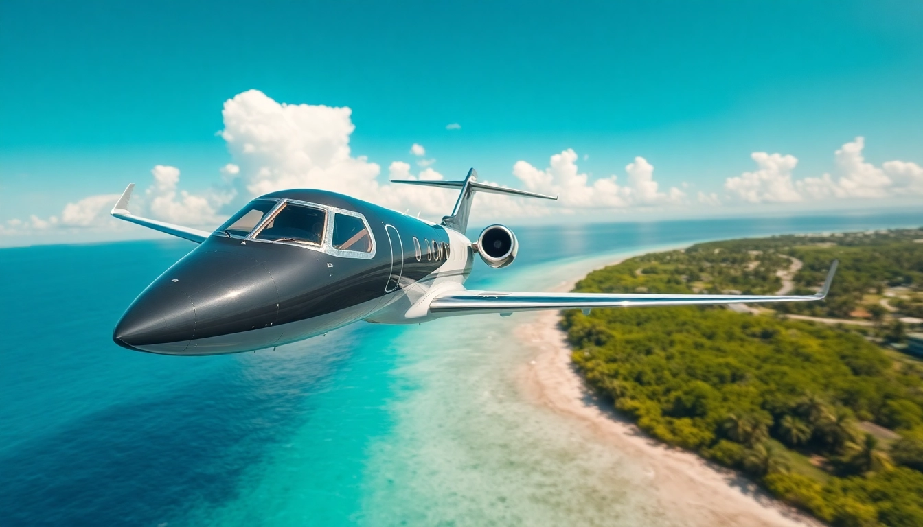 Experience the luxury of Private Jet Charter West Palm Beach with a sleek jet soaring above scenic coastal views.