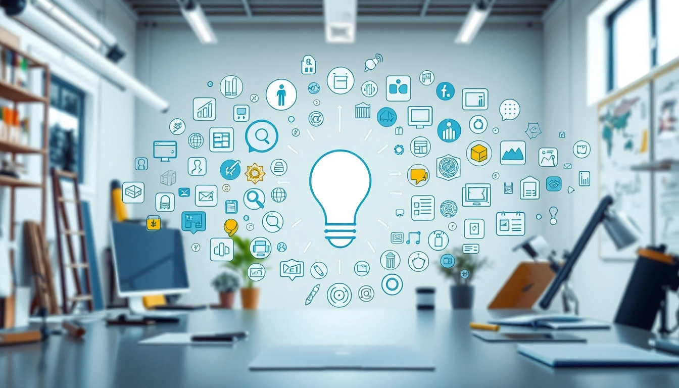 Design showcasing colorful icons representing diverse fields, enhancing creativity and innovation.