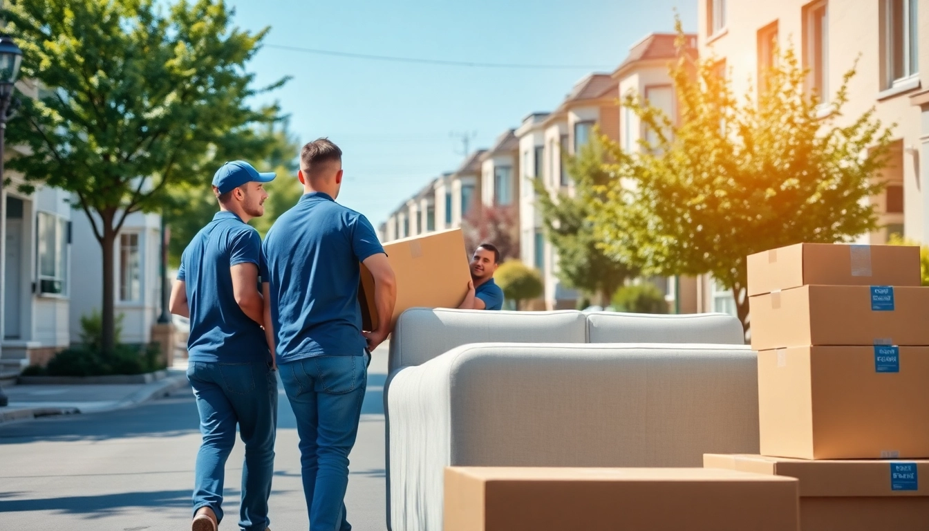 Local Toronto movers efficiently relocating furniture and boxes in a sunny Toronto residential area.