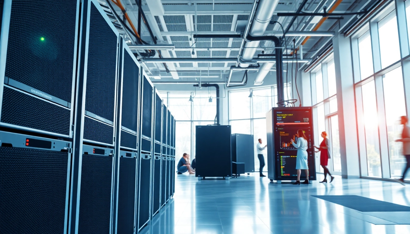 Server kaufen in modernem Rechenzentrum mit hochmodernen Servern und aktiven Displays.