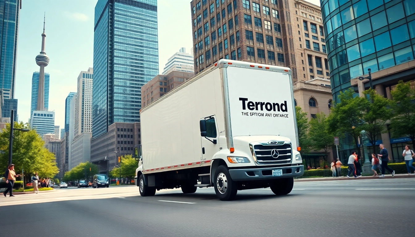 Moving companies in Toronto Ontario showcasing a professional moving truck navigating the vibrant city.