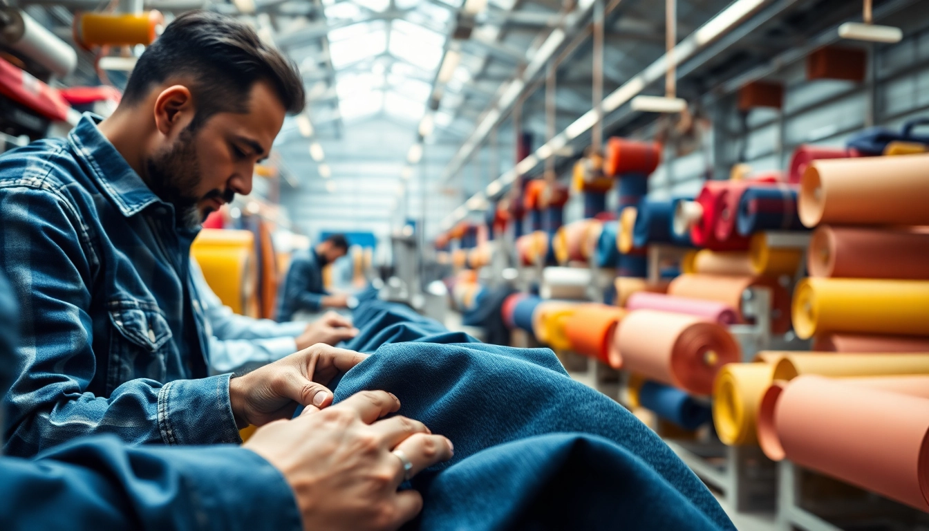 Showcasing jeans cloth manufacturers in action with skilled artisans creating premium denim.